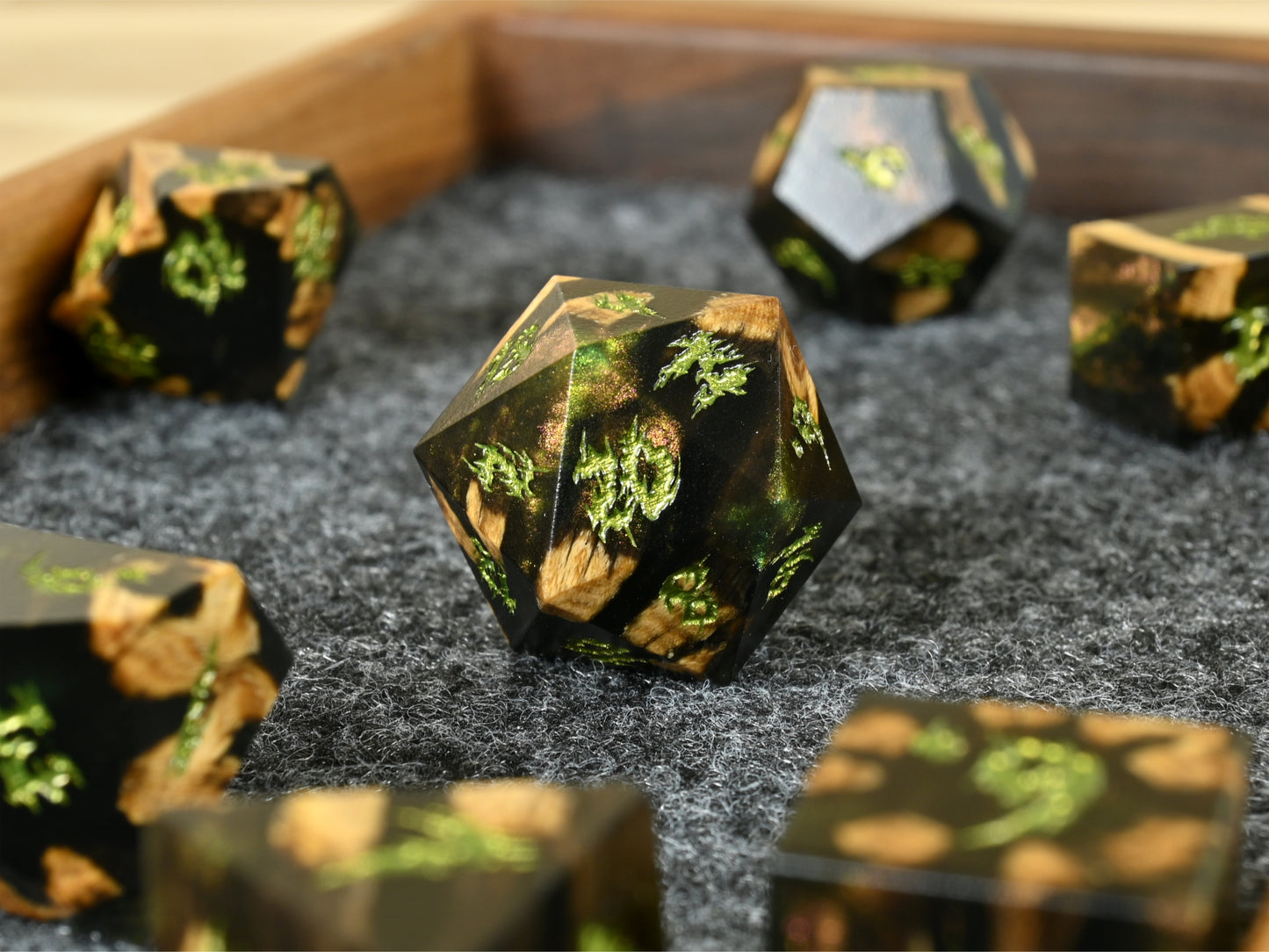 baba's bog cholla wood and resin hybrid dice set