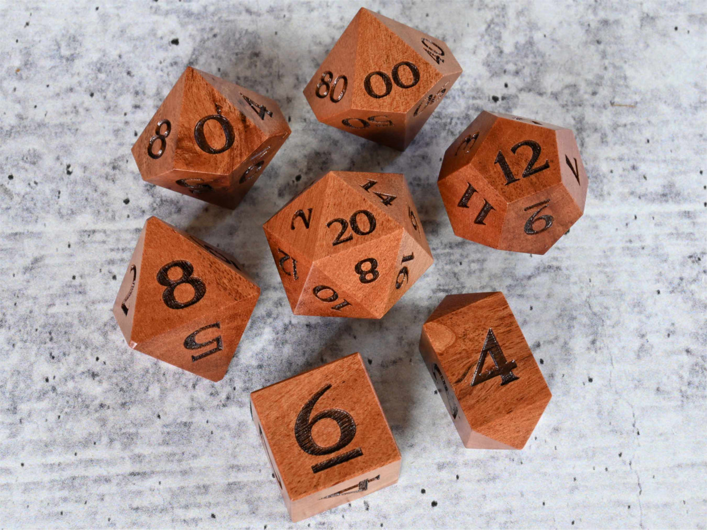 Bottlebrush wood dice set for dnd ttrpg