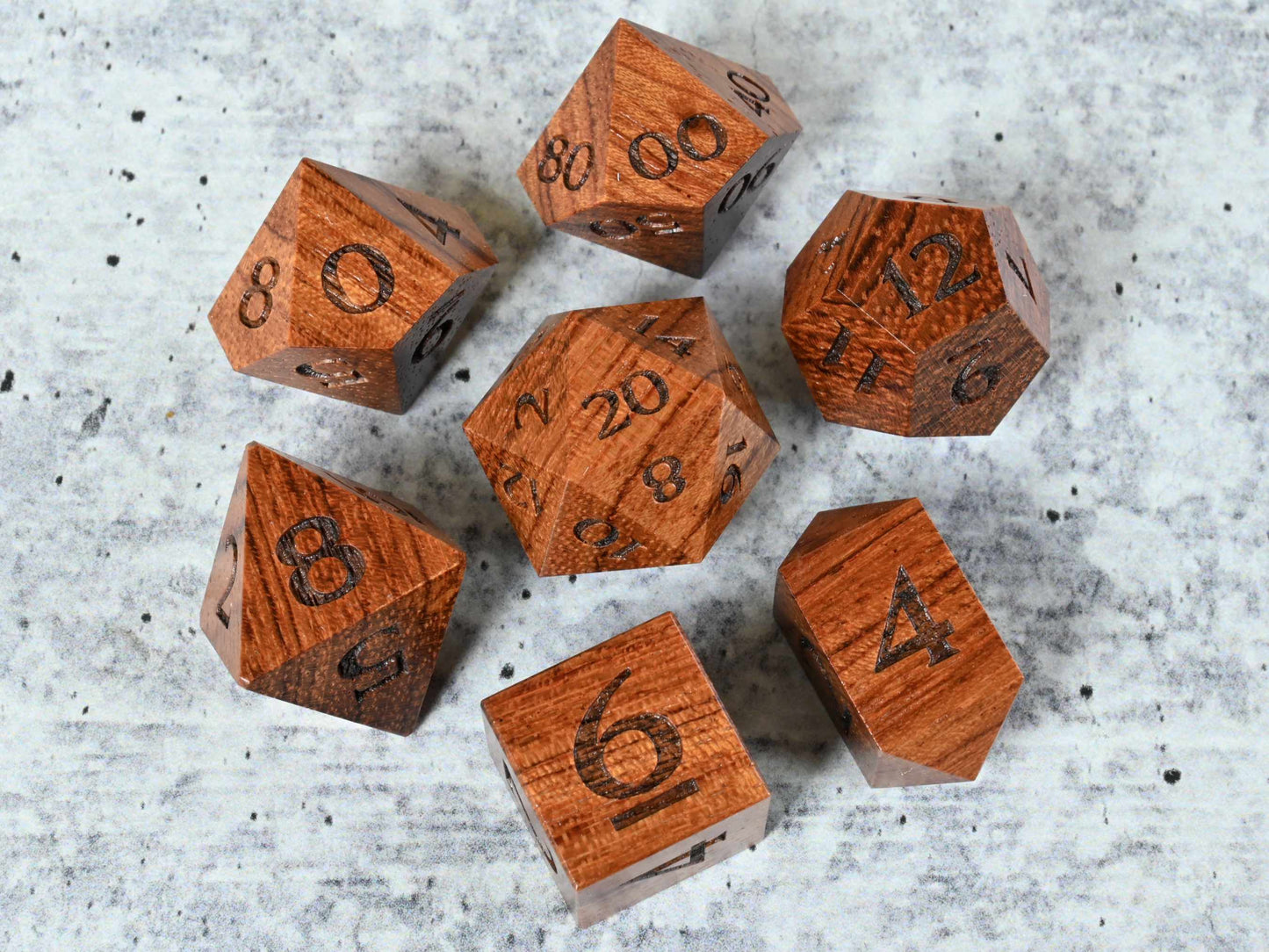 Bubinga wood dice set for dnd ttrpg
