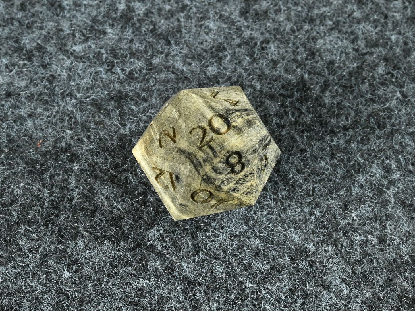 Buckeye burl wood d20 for dnd rpg