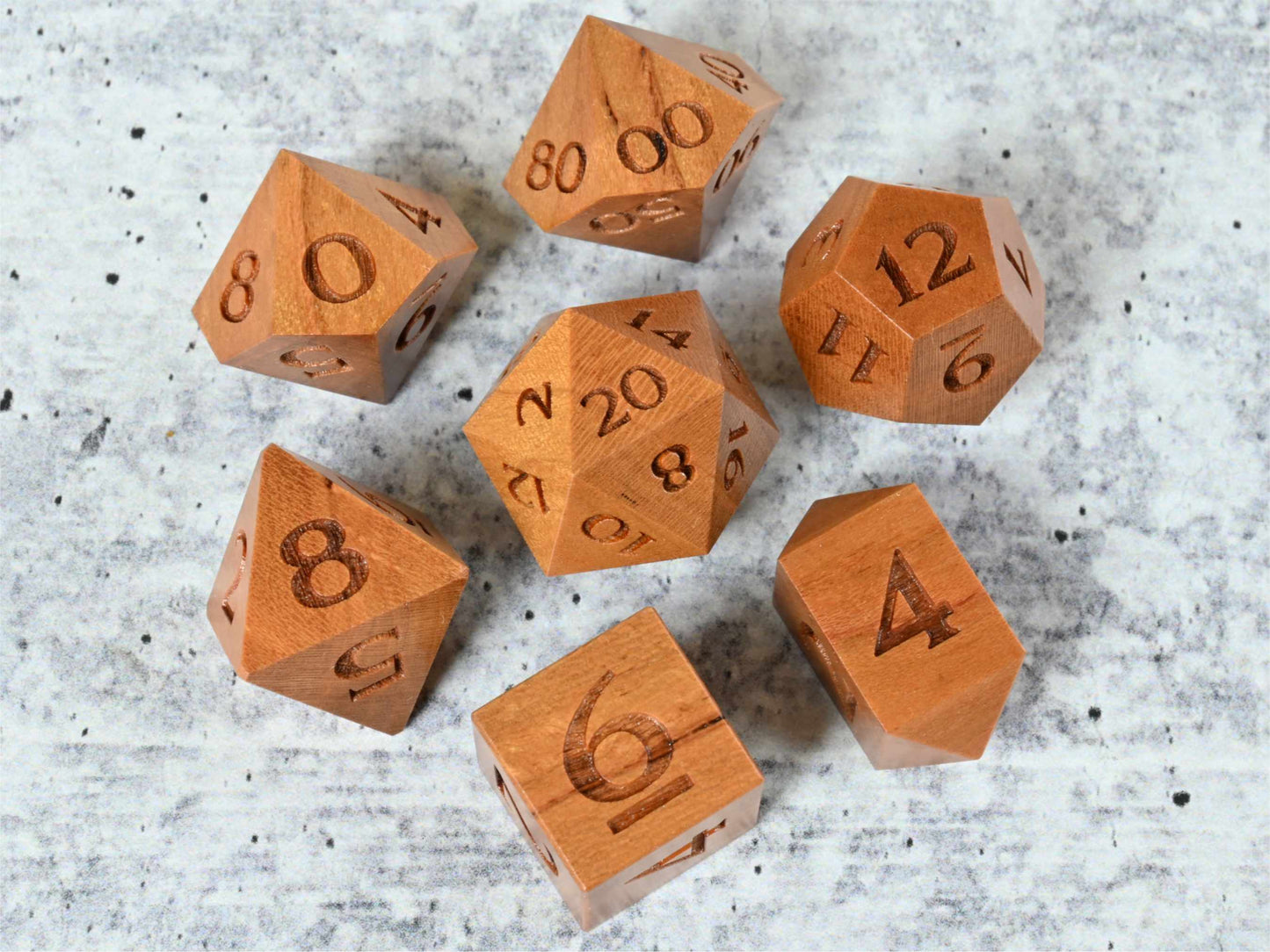 cherry wood dice set for dnd ttrpg