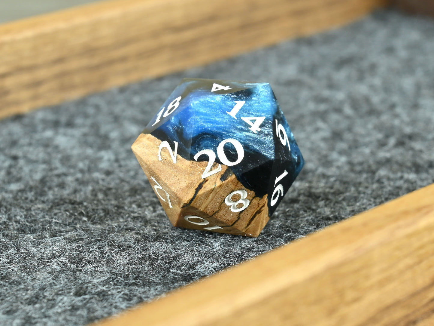 Frost Giant coolibah burl wood d20 dice for D&D ttrpg