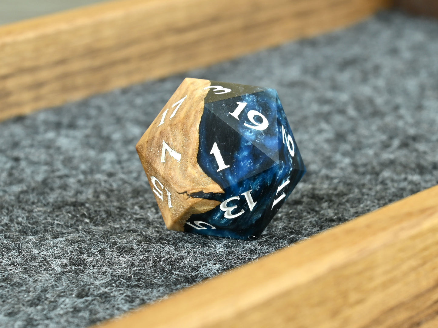 Frost Giant coolibah burl wood d20 dice for D&D ttrpg