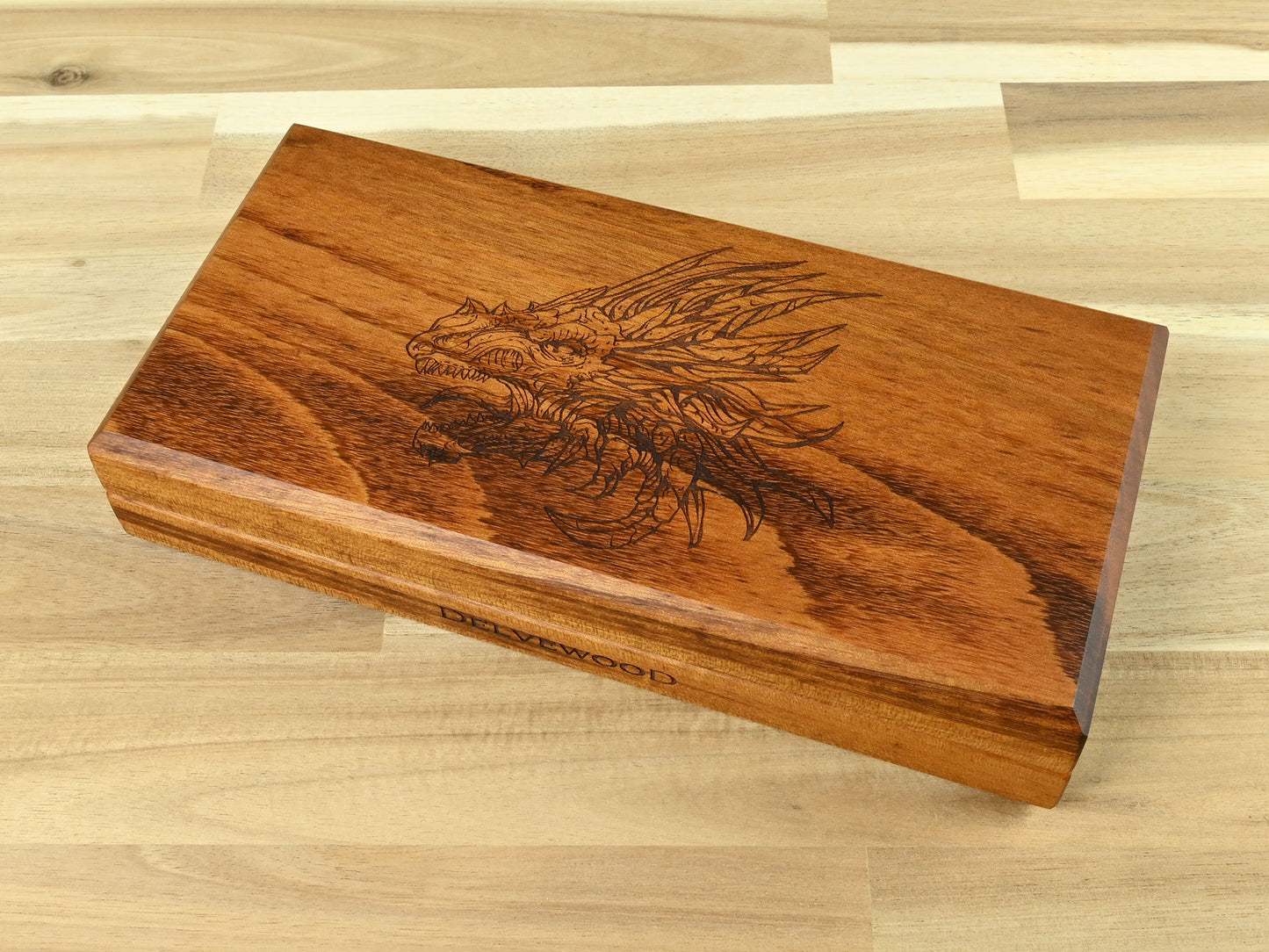 Goncalo Alves Delver's kit dice box and ray with Dragon engraving for dnd rpg