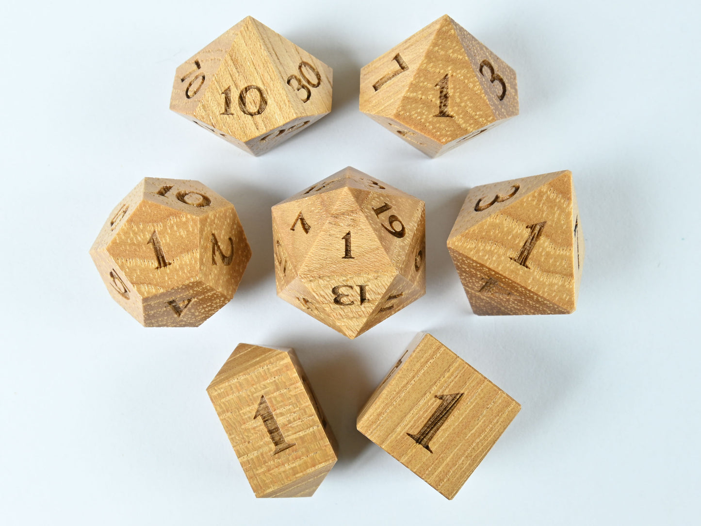 Hickory wood dice set for dnd rpg