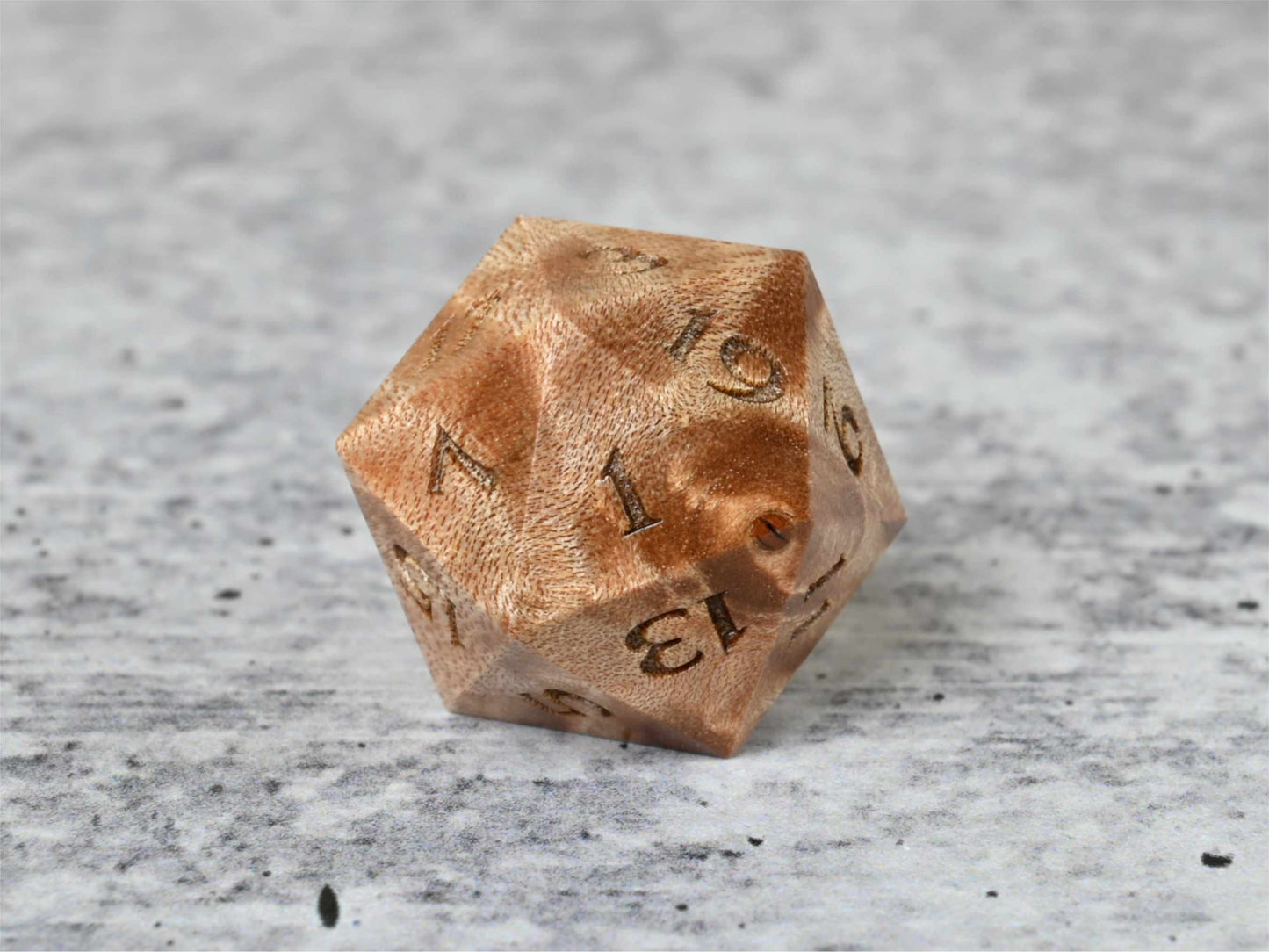 Maple burl wood d20 dice for dnd ttrpg