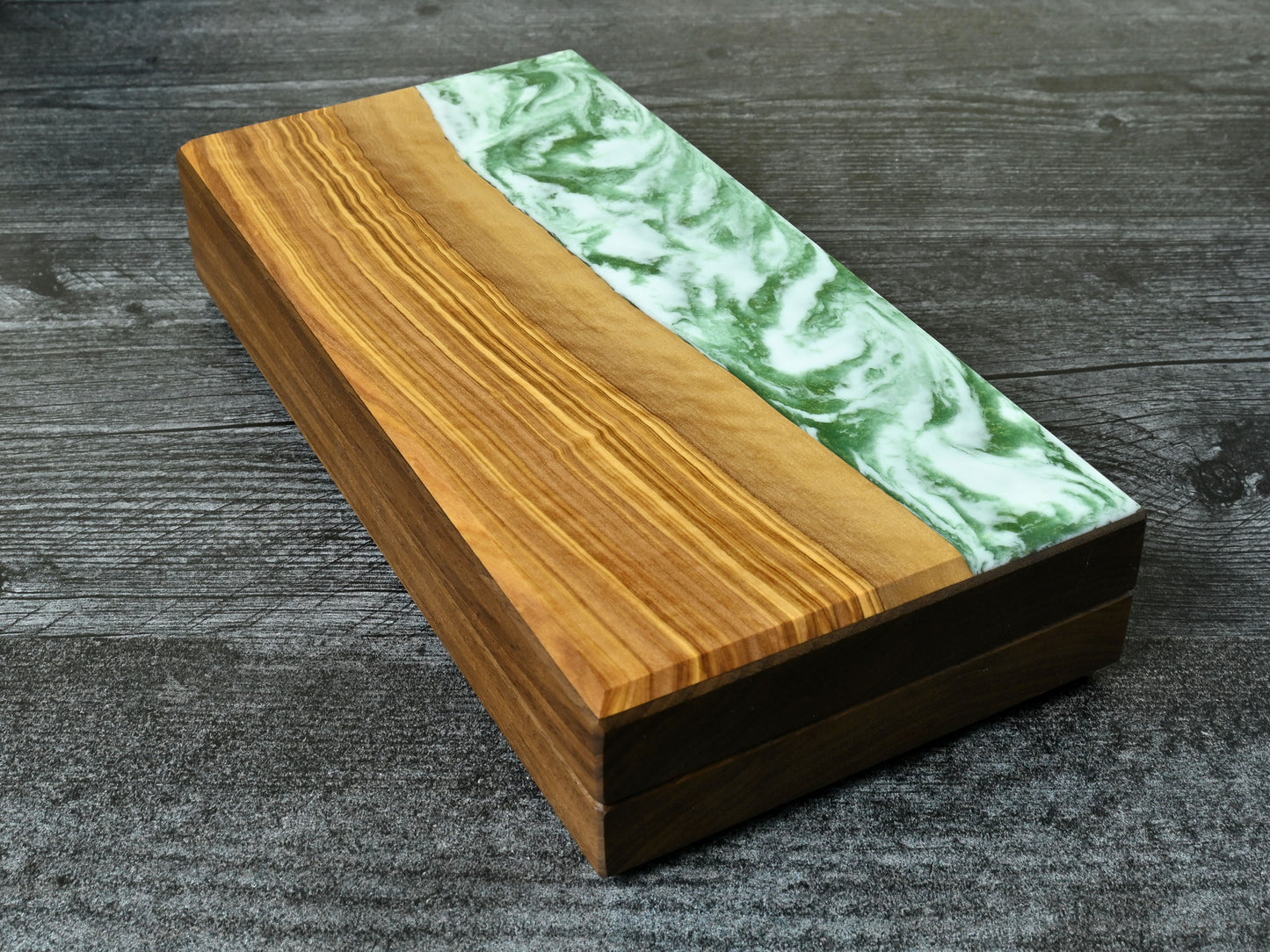 Misty forest olivewood and walnut Delver's kit dice box & tray for D&D ttrpg