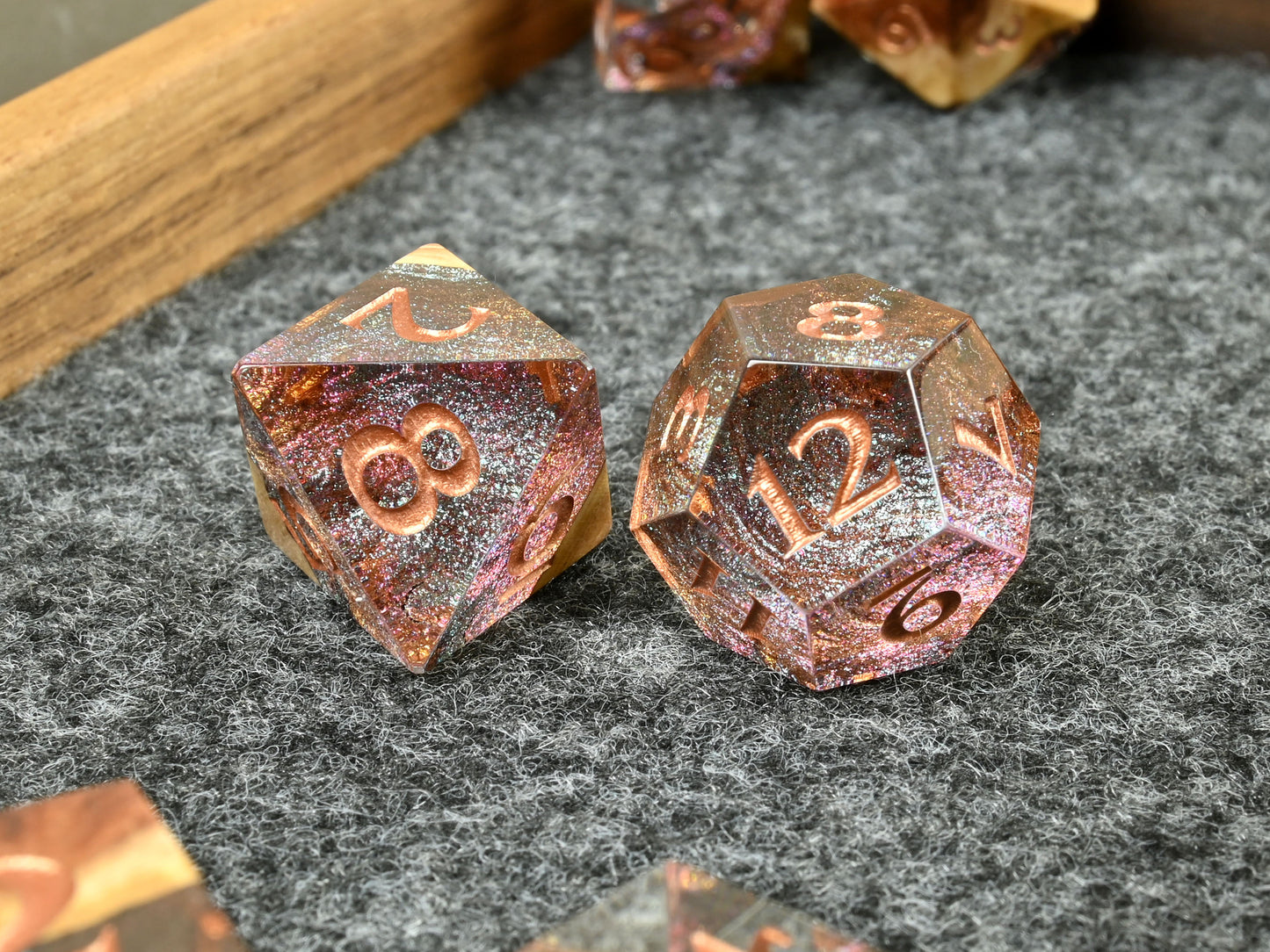 Red mallee burl hybrid wood and resin dice set for dnd rpg dungeons & dragons ttrpg