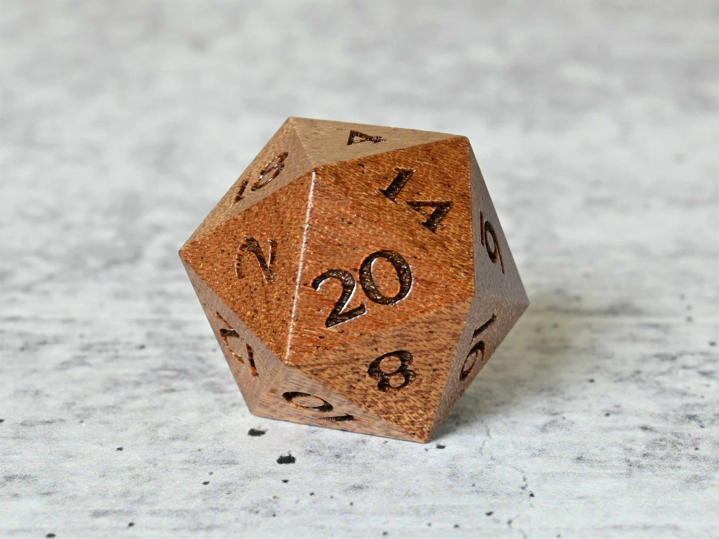 Sapele Wood D20 Dice for dnd ttrpg