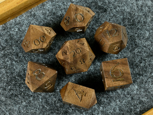 Black walnut wood dice set for dnd tttrpg