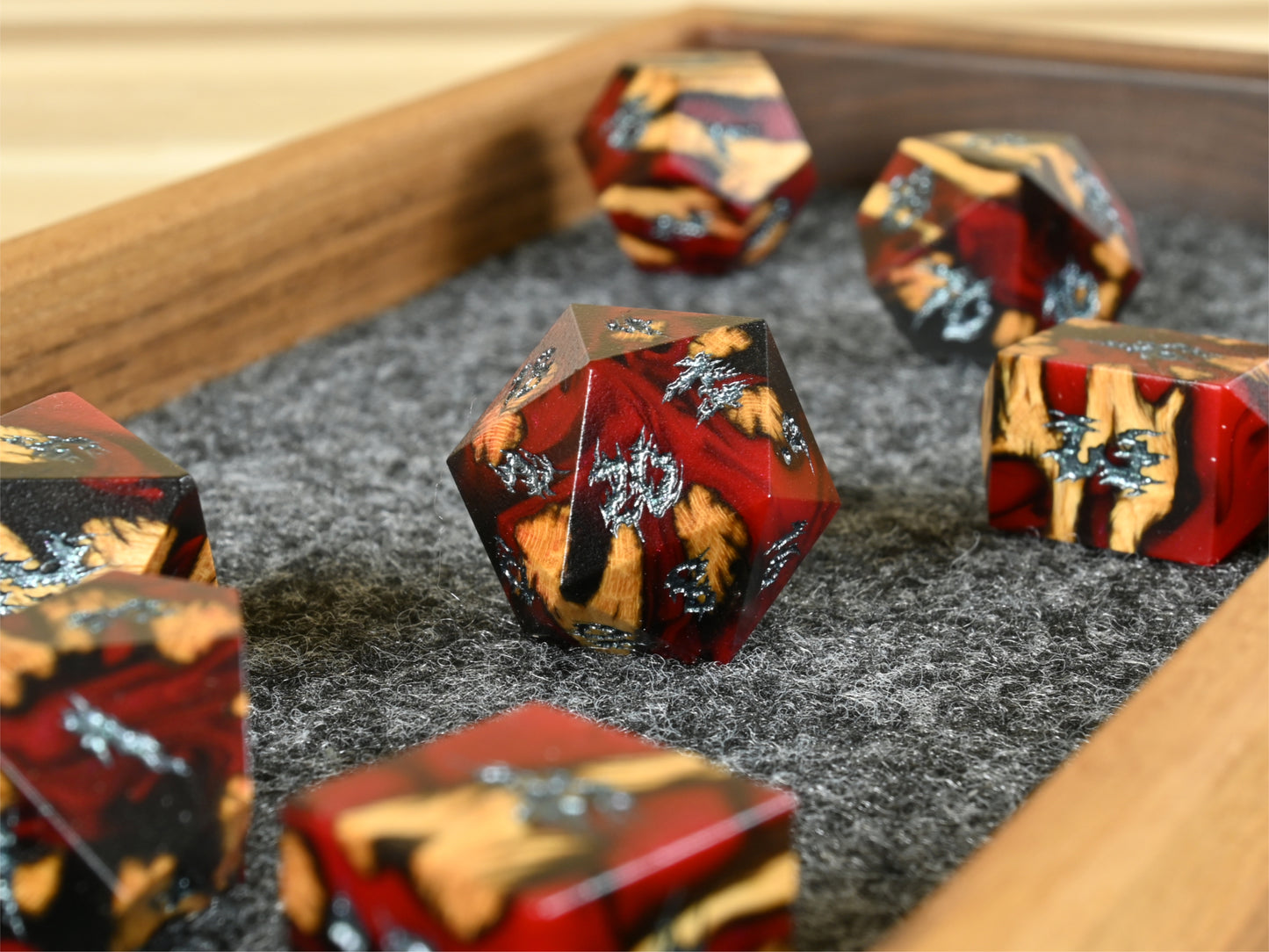Blood curse cholla wood and resin hybrid dice set