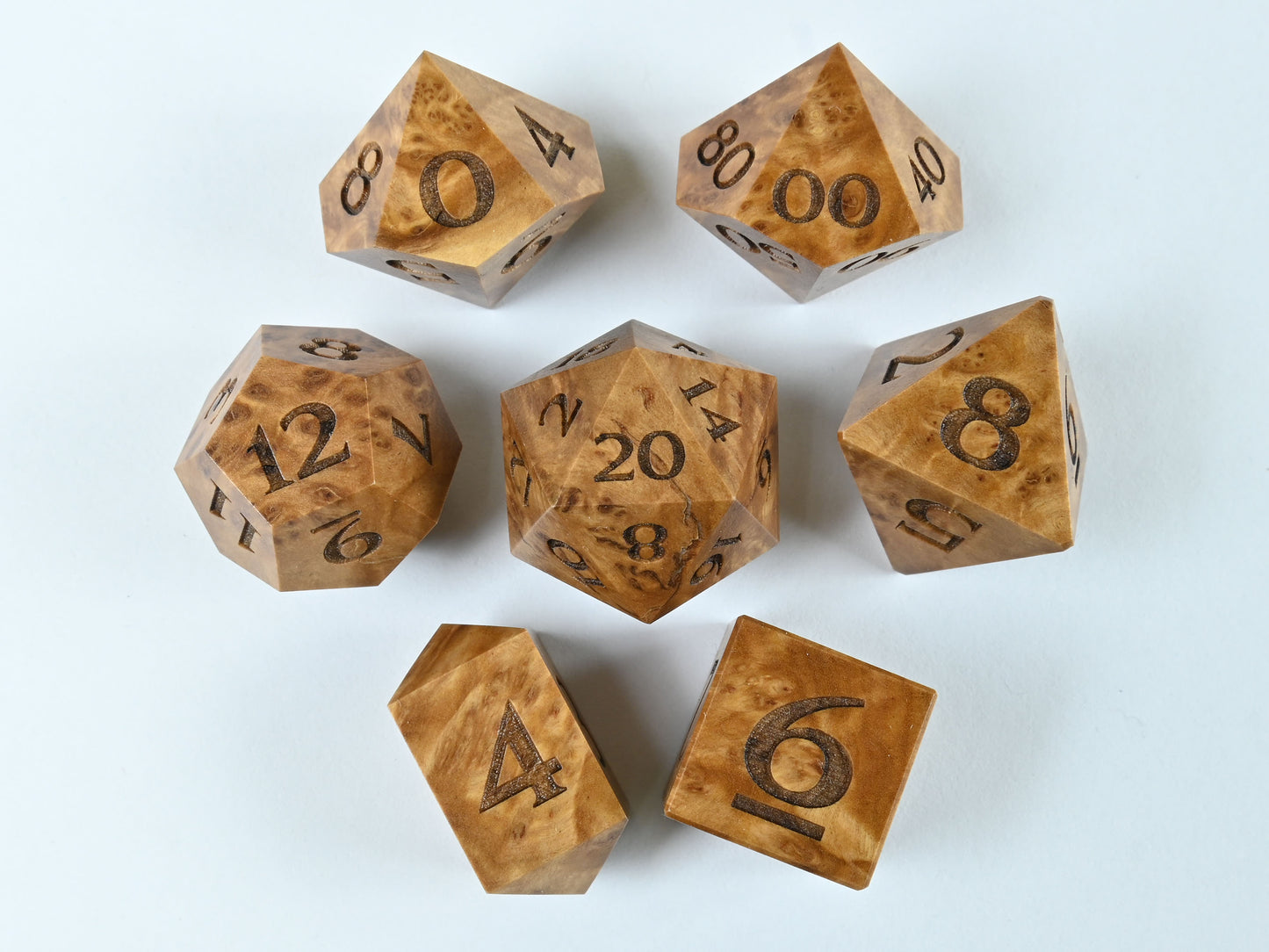 Brown Mallee burl wood dice set for dnd rpg