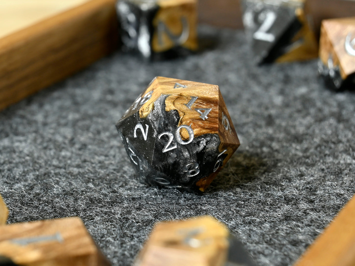 Felblade - Maple Burl Hybrid Dice Set for dnd ttrpg