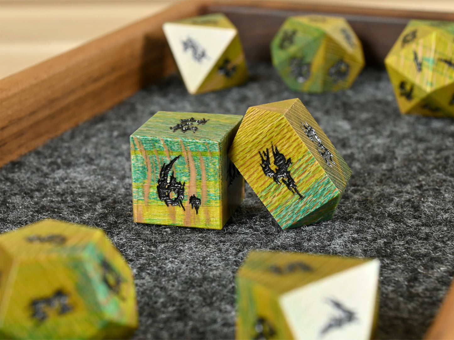 Goblin Mode Sycamore Dice Set (stabilized)