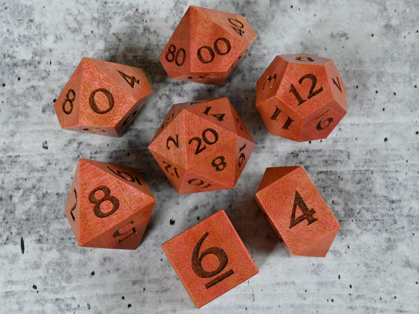 Pink Ivory wood dice set for dnd ttrpg