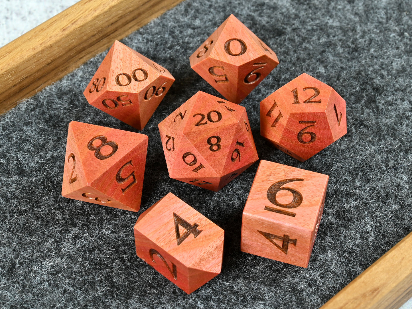 pink Ivory wood dice set for dnd rpg