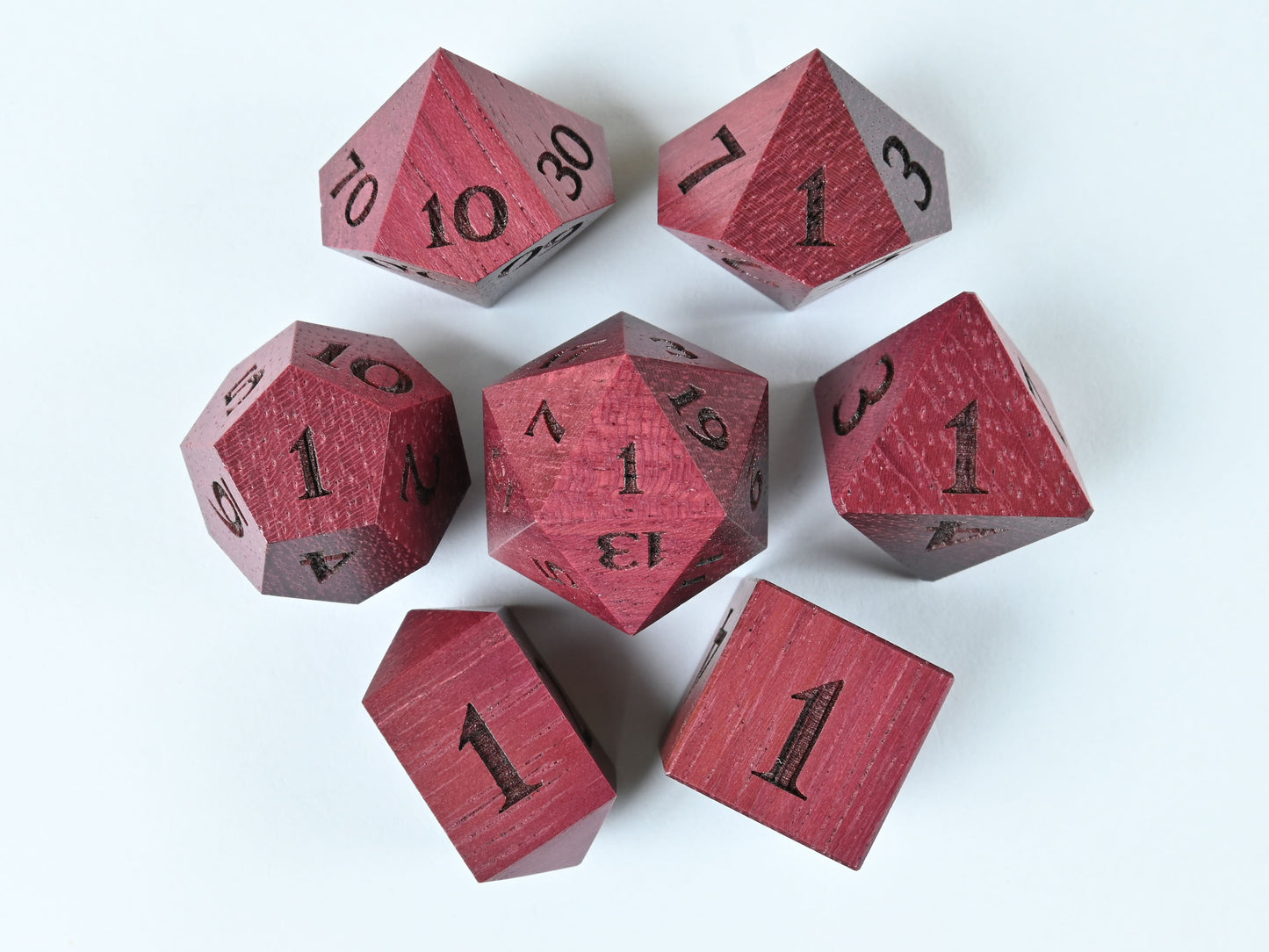 Purpleheart wood dice set for dnd rpg