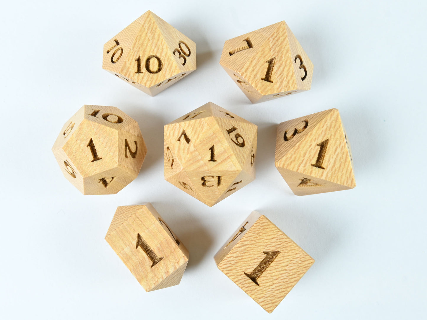 Sycamore wood dice set for dnd rpg