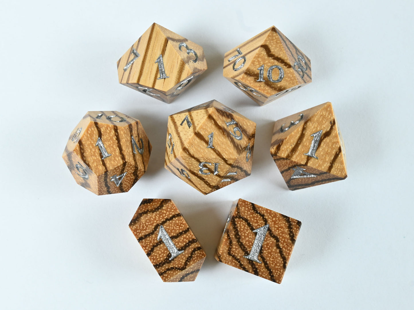 Zebrawood dice set for dnd rpg