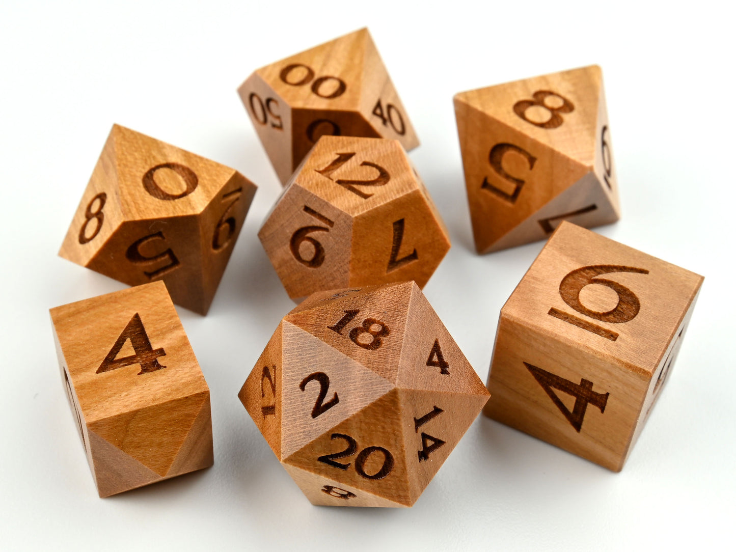 Cherry wooden dice set for dungeons and dragons rpg