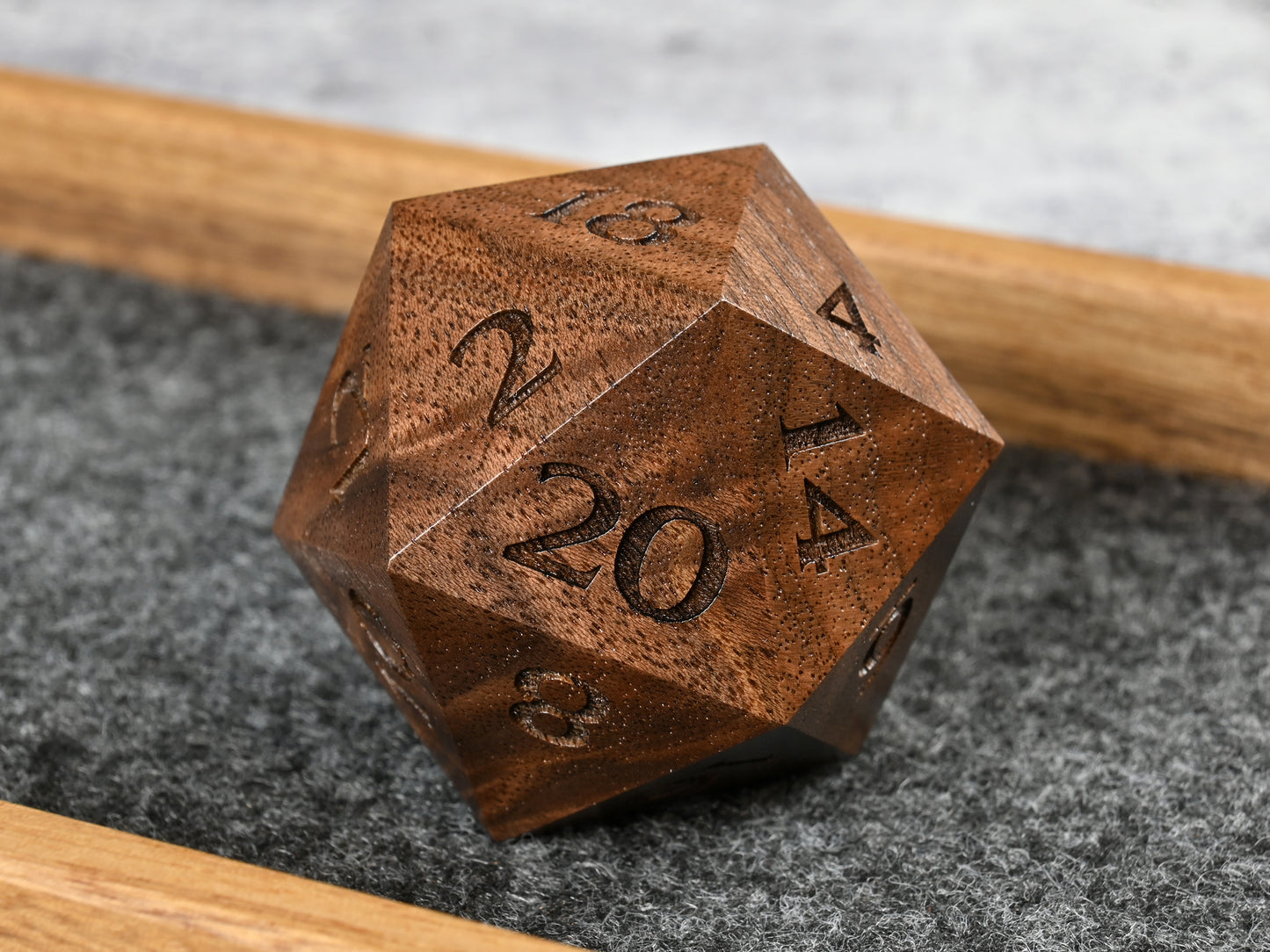 40mm walnut d20 chonk dice for dnd ttrpg