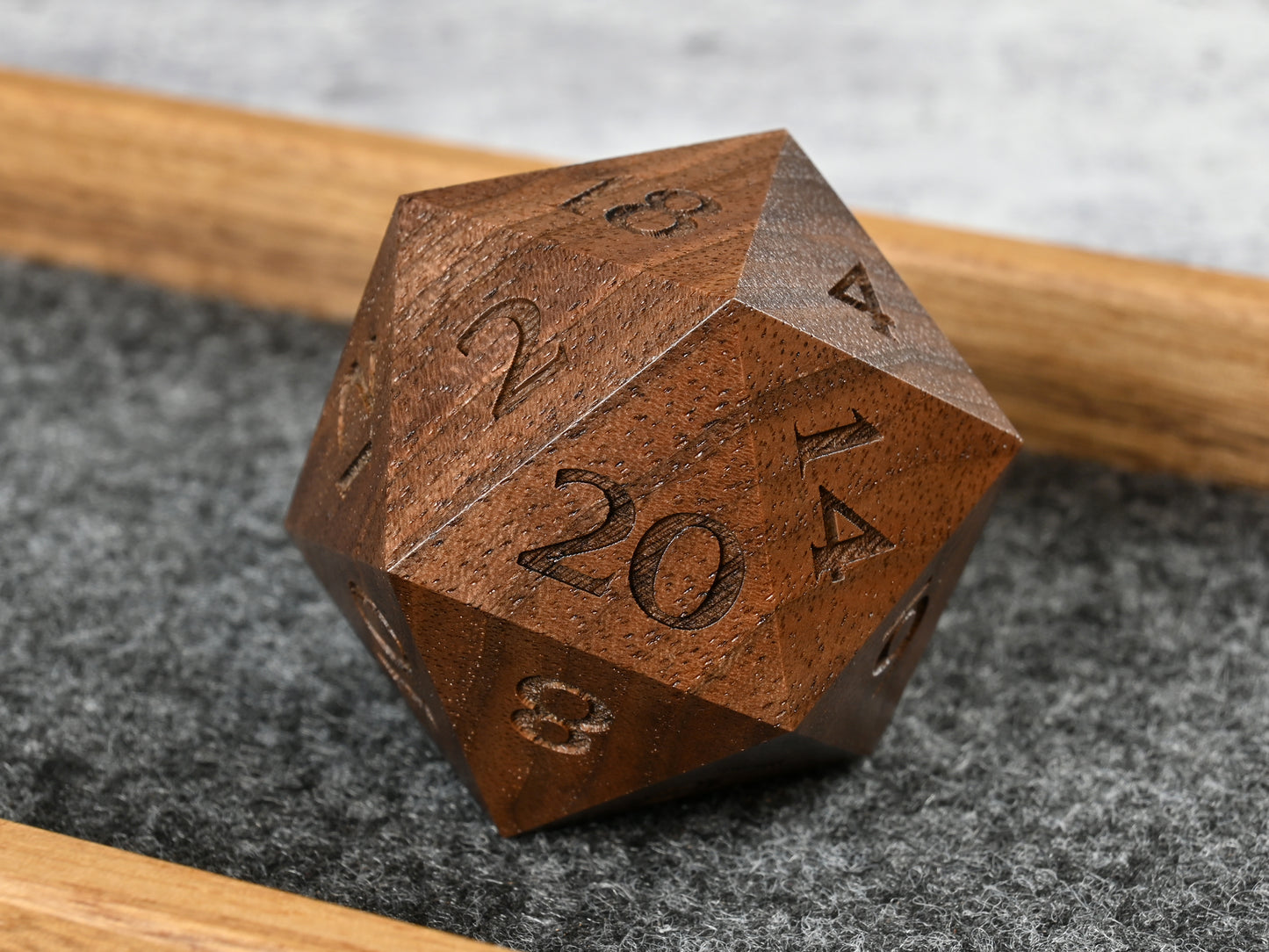 40mm walnut d20 chonk dice for dnd ttrpg
