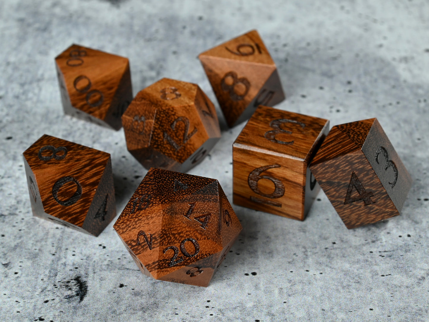 Quebracho axebreaker wood dice for dnd rpg dungeons and dragons tabletop games.