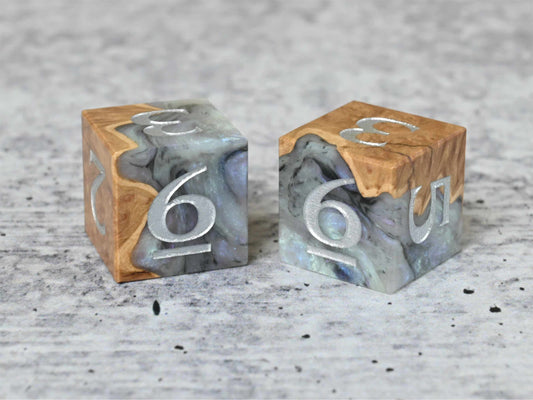 Abalone - Brown Mallee Burl wood and resin 2D6 dice for dnd ttprg