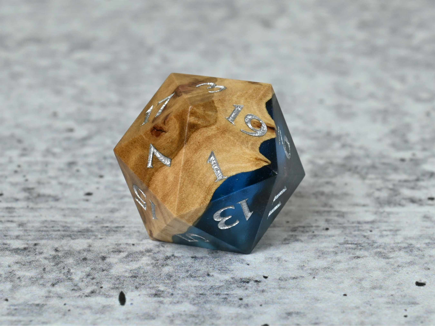 Anthias Reef - Corrugata Burl Hybrid wood and resin D20 for dnd ttrpg