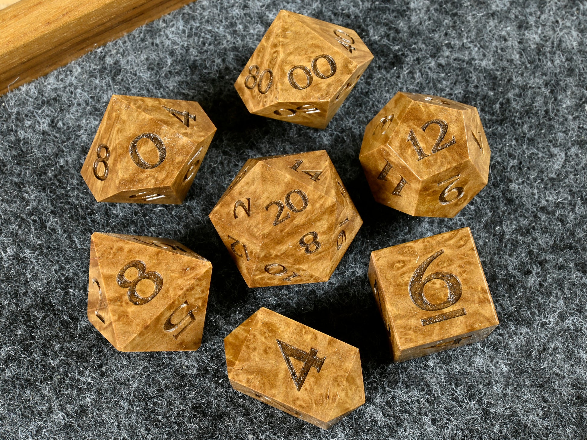 Brown Mallee burl wood dice set for dnd ttrpg