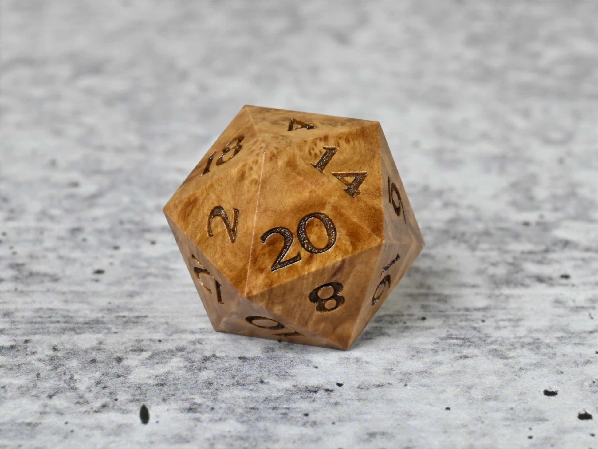 Brown mallee burl wood d20 dice for dnd ttrpg