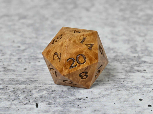 Brown mallee burl wood d20 dice for dnd ttrpg