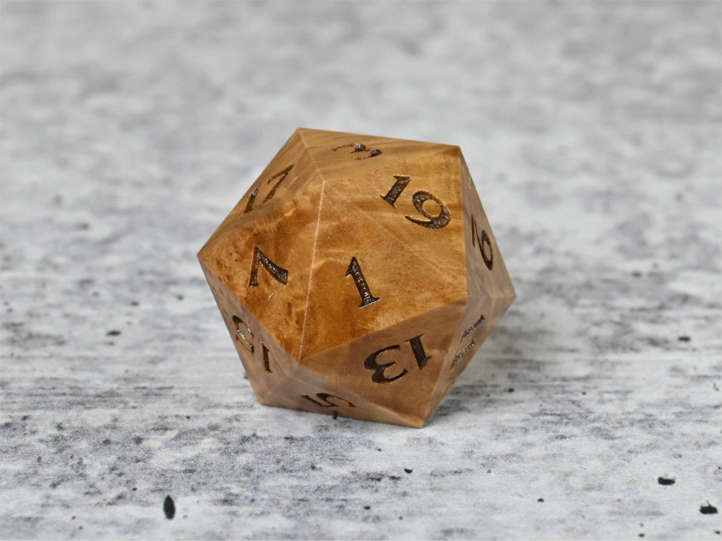 Brown mallee burl wood d20 dice for dnd ttrpg