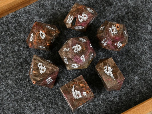 Black dye stabilized maple burl dice set