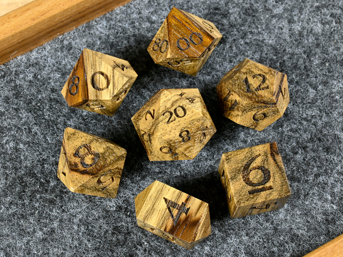 Black Limba wood dice set for dnd ttrpg