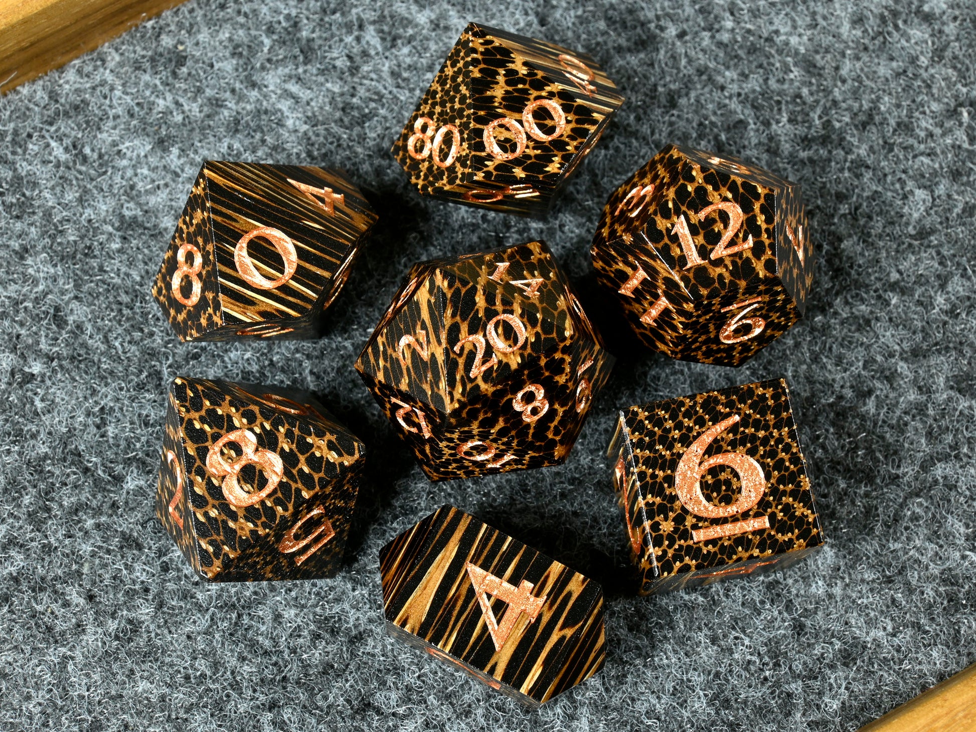 Black Palm wood dice set for dnd tttrpg