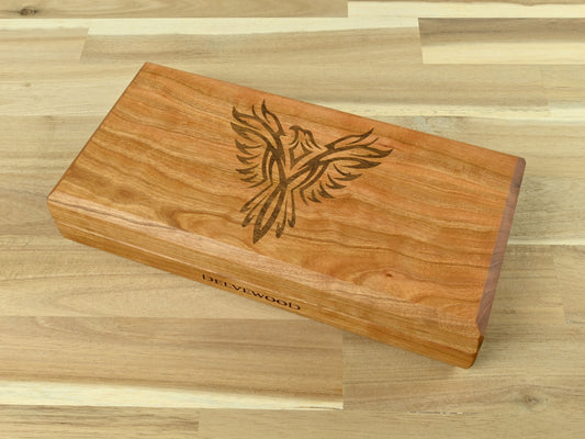 Cherry with walnut phoenix inlay Delver's kit dice box and tray for dnd rpg