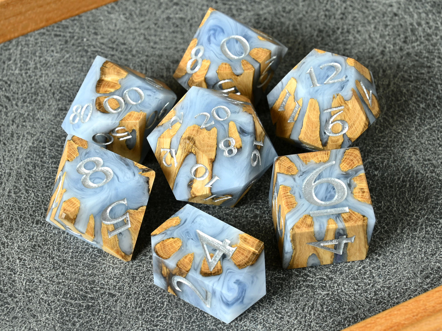 Cholla cactus wood and resin hybrid dice set for dnd ttrpg