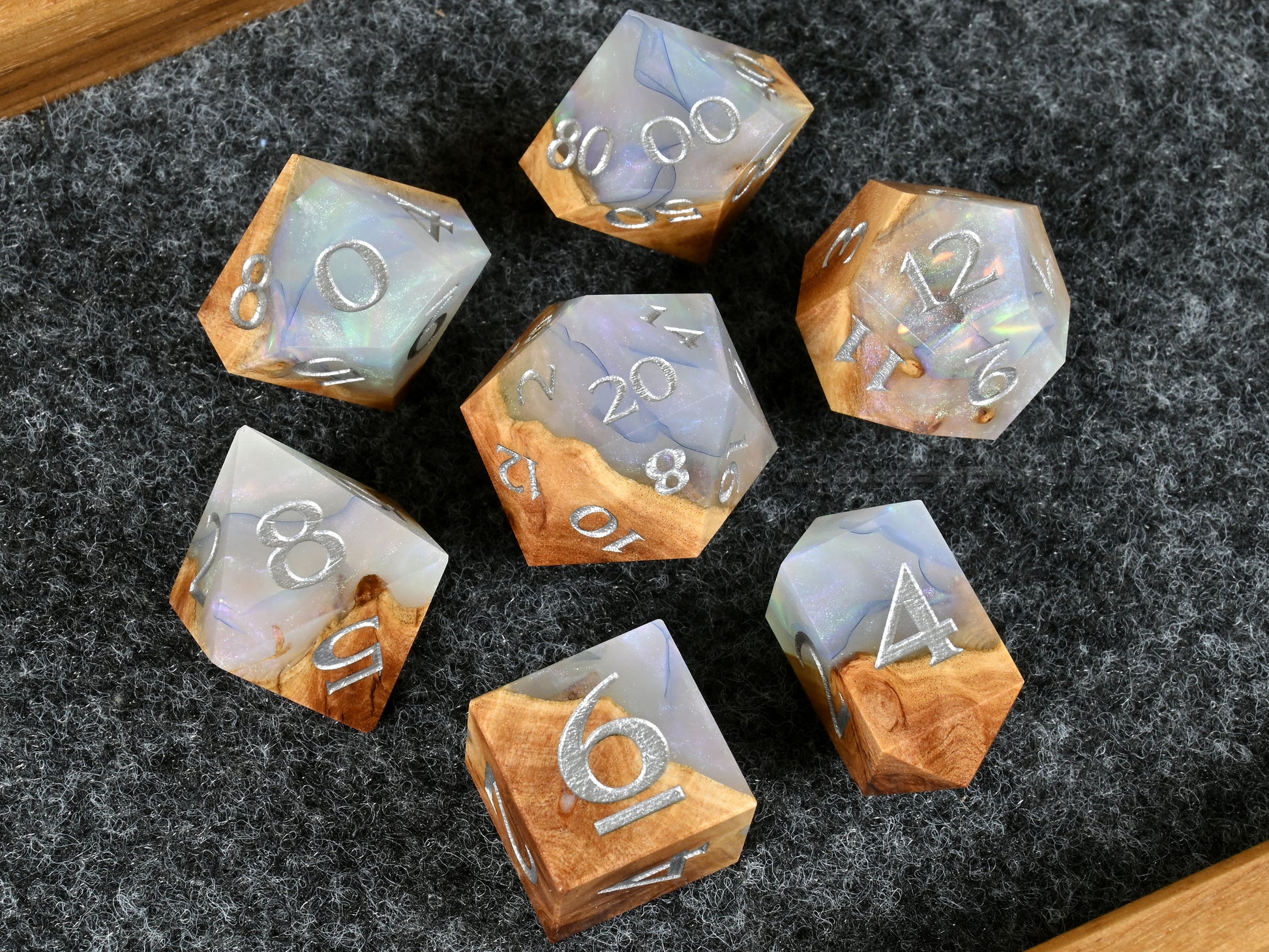 Crystal of the weave wood and resin dice set for dnd ttrpg