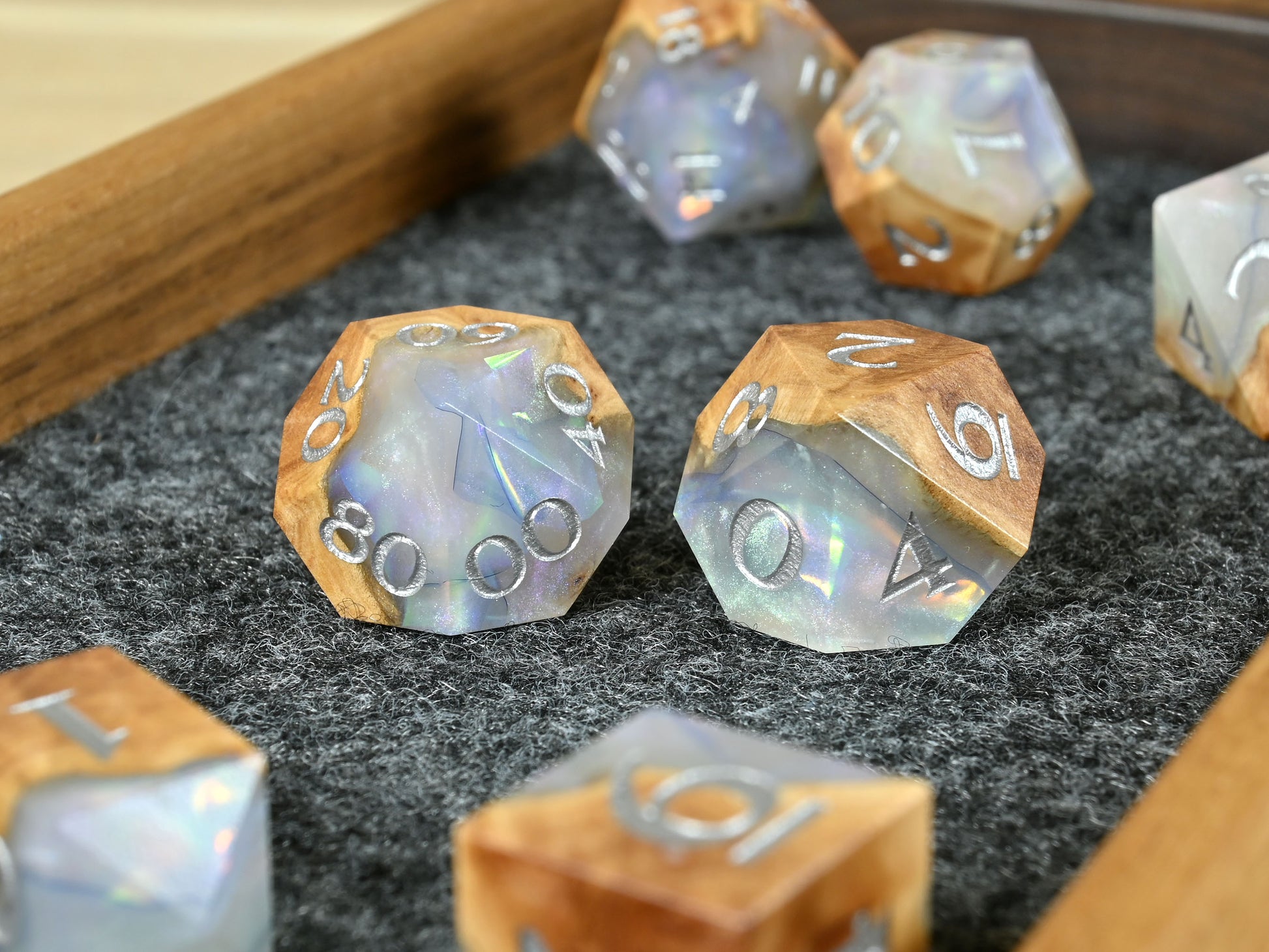 Crystal of the weave wood and resin dice set for dnd ttrpg