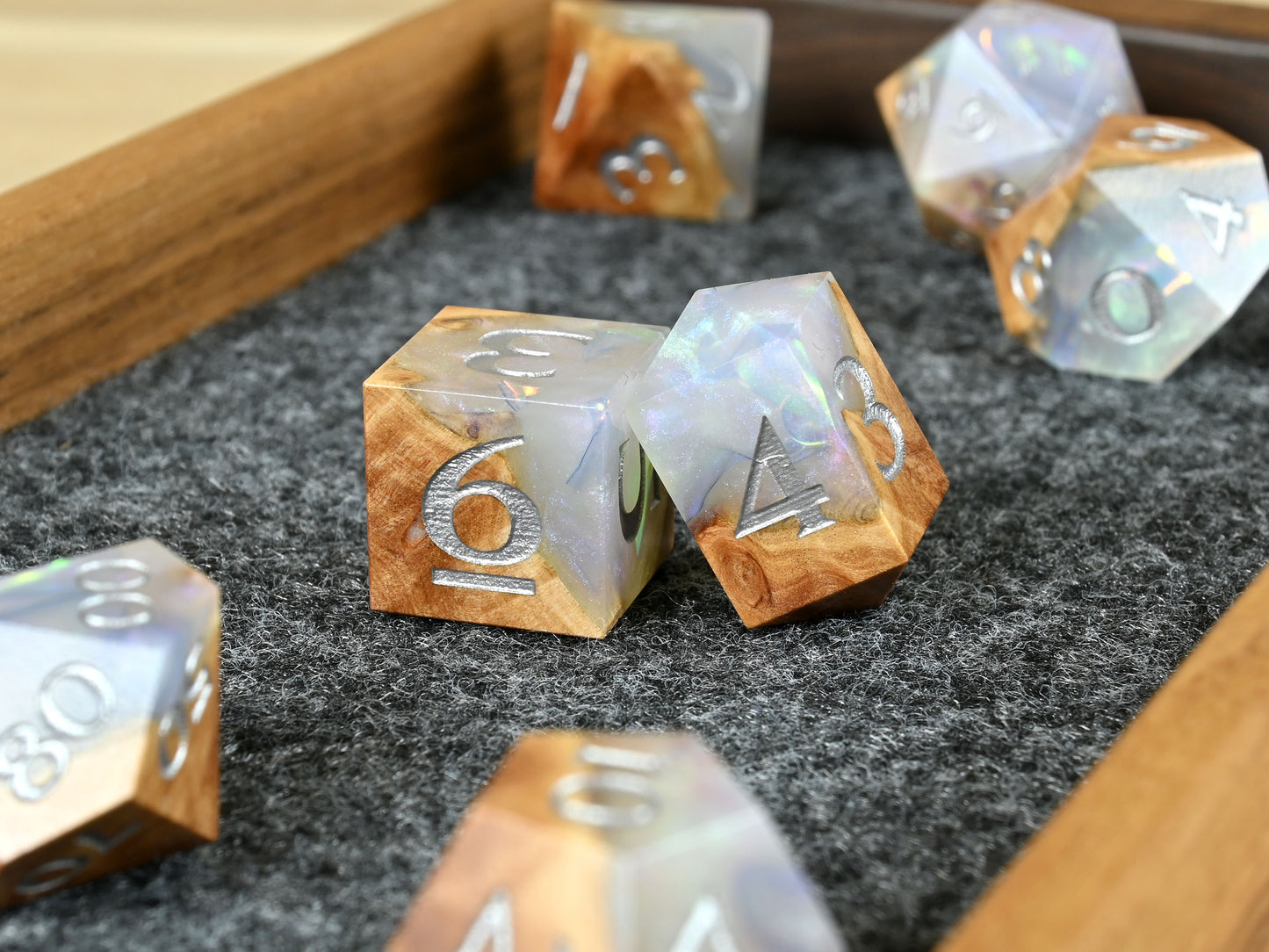 Crystal of the weave wood and resin dice set for dnd ttrpg