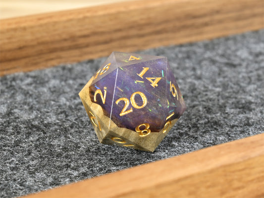 spirit shroud buckeye burl wood and resin hybrid d20 for dnd tabletop rpg