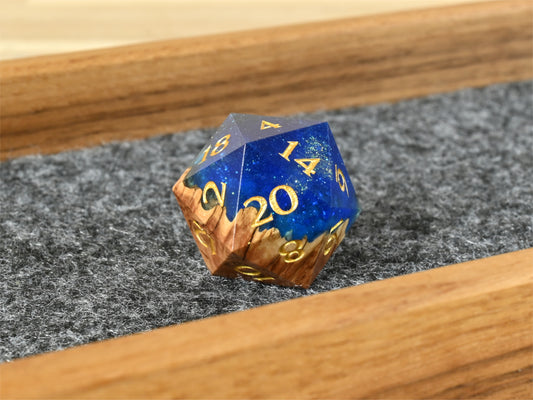 Sunken Treasure vasticola burl wood and resin hybrid d20 for dnd tabletop rpg