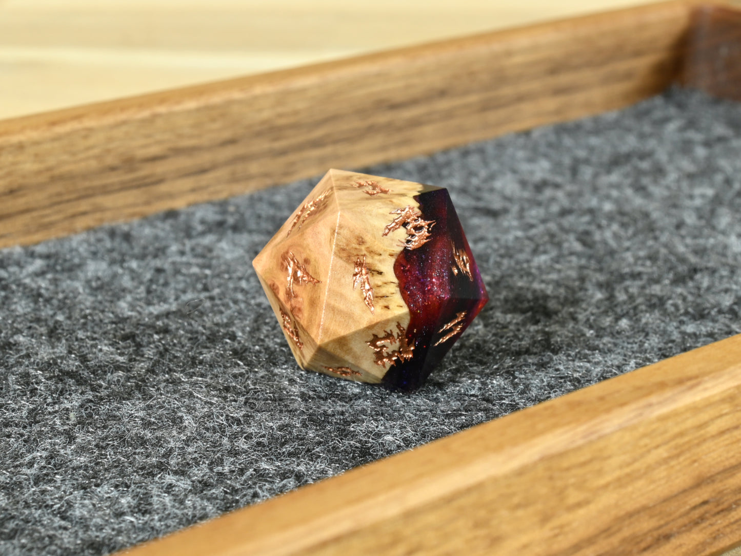 The last sky vasticola burl wood and resin d20 dice