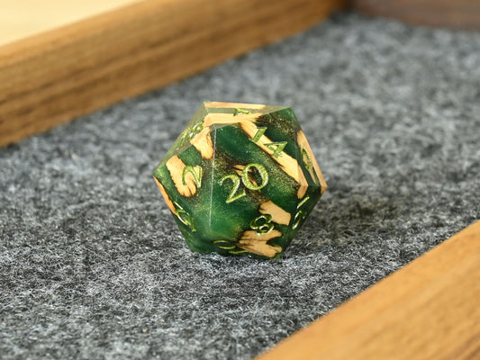 Grove cholla wood and resin hybrid d20 dice for dnd ttrpg