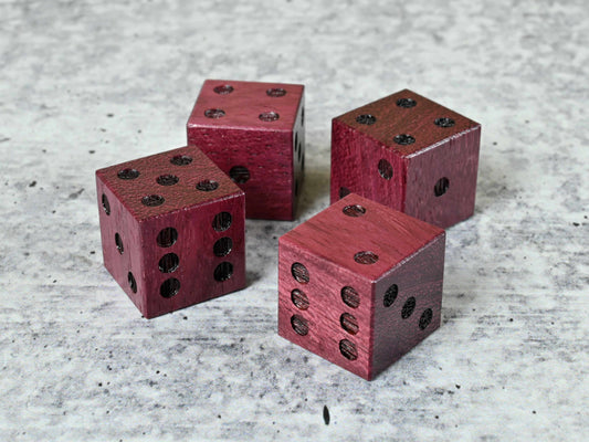 Purplheart wood 4d6 pipped dice set for dnd ttrpg