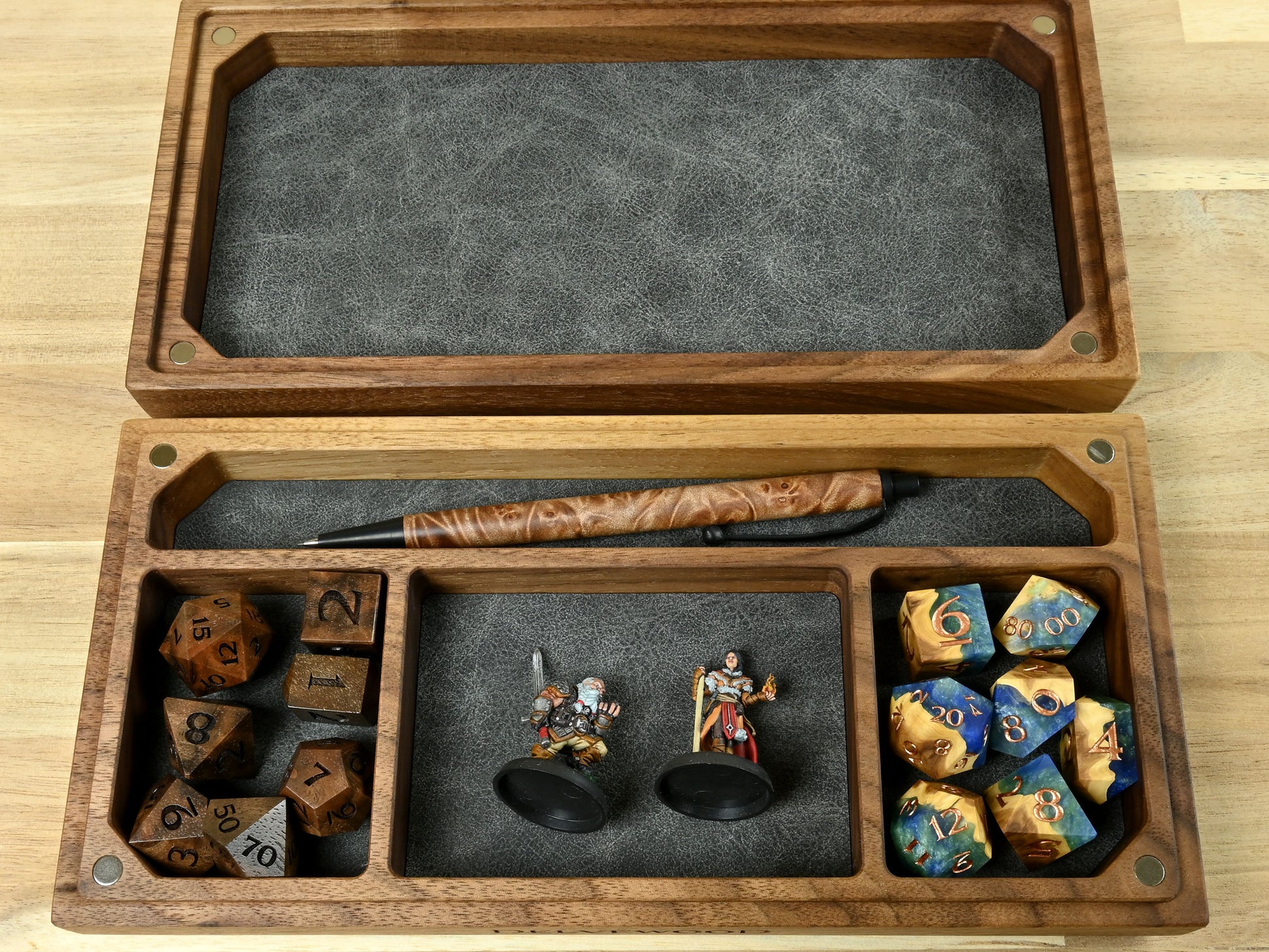 Interior view of Delver Dice Box and Tray for dnd rpg