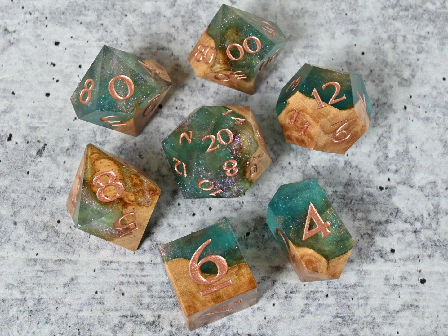 Fairy Flora Red Mallee burl wood dice set for dnd ttrpg