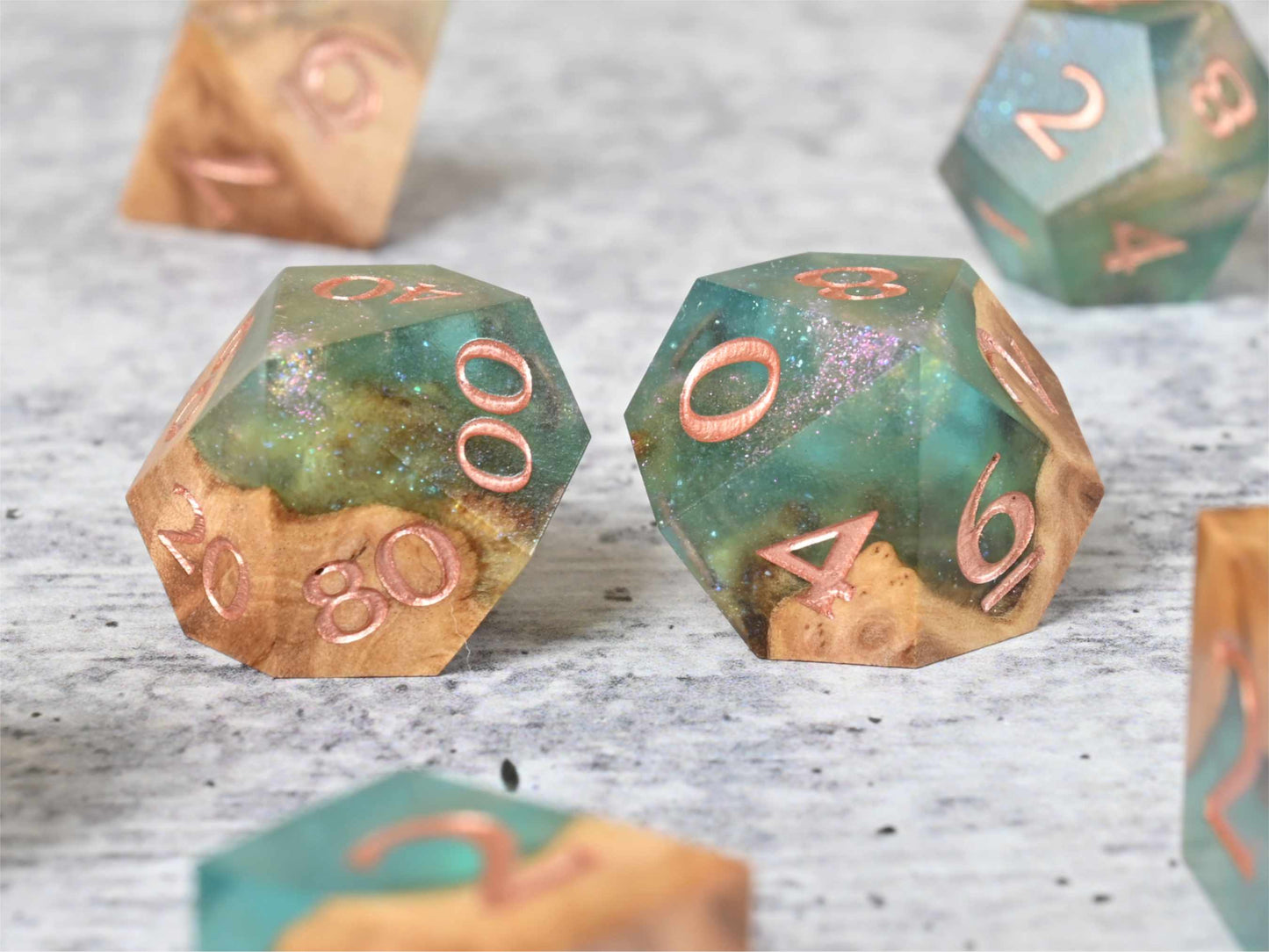 Fairy Flora Red Mallee burl wood dice set for dnd ttrpg