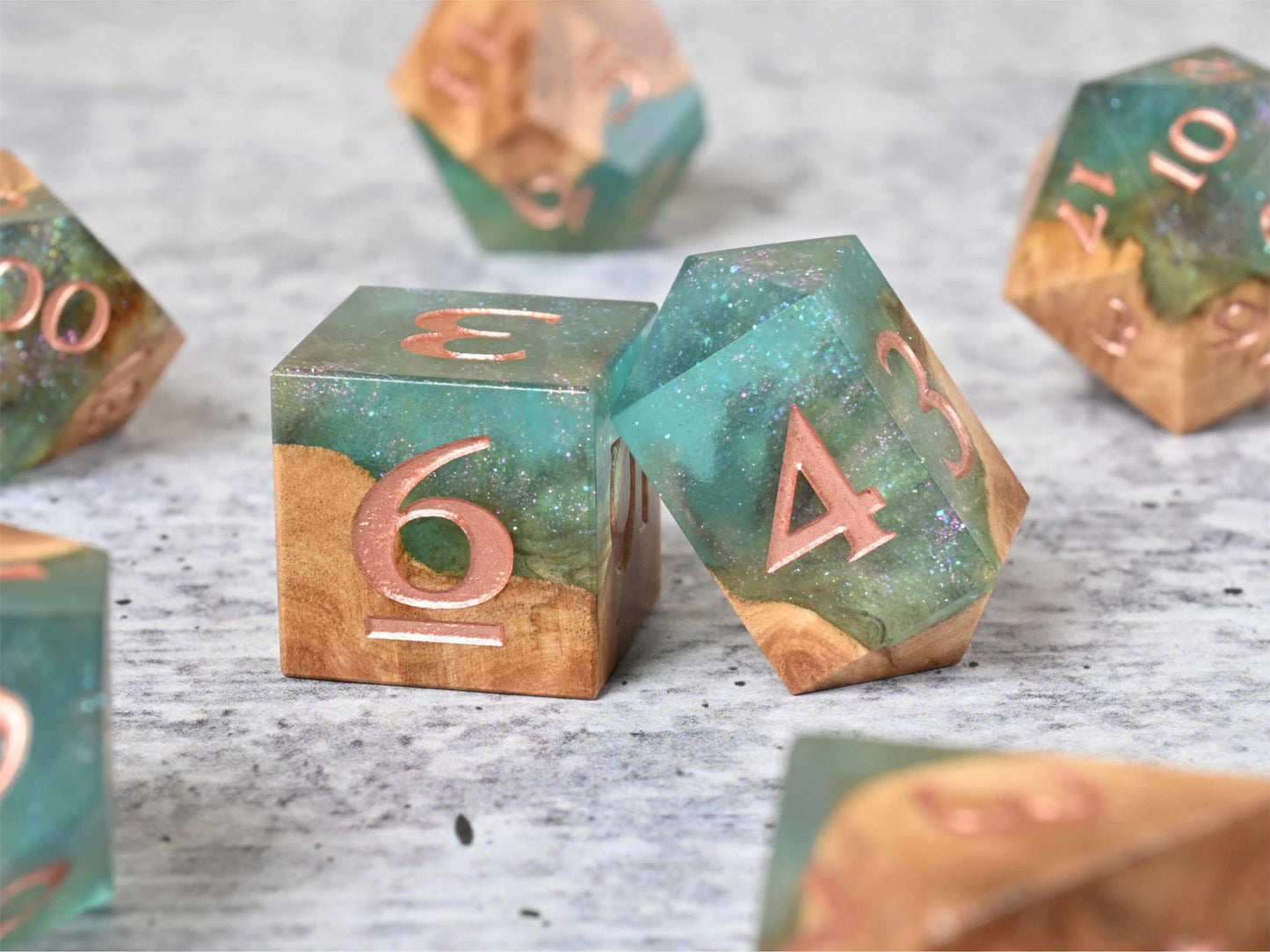 Fairy Flora Red Mallee burl wood dice set for dnd ttrpg